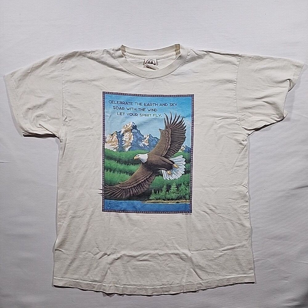 1994 Human-i-Tees Copyrighted USA Eagle Print Vintage Animal Graphic Tee